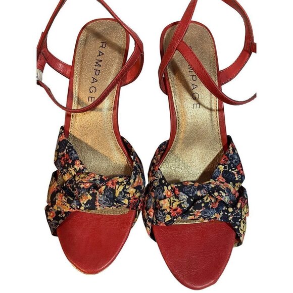 Rampage Platform Stiletto Heels Sandals Floral Fabric with Cork Heels Size 8 1/2 - Picture 2 of 10